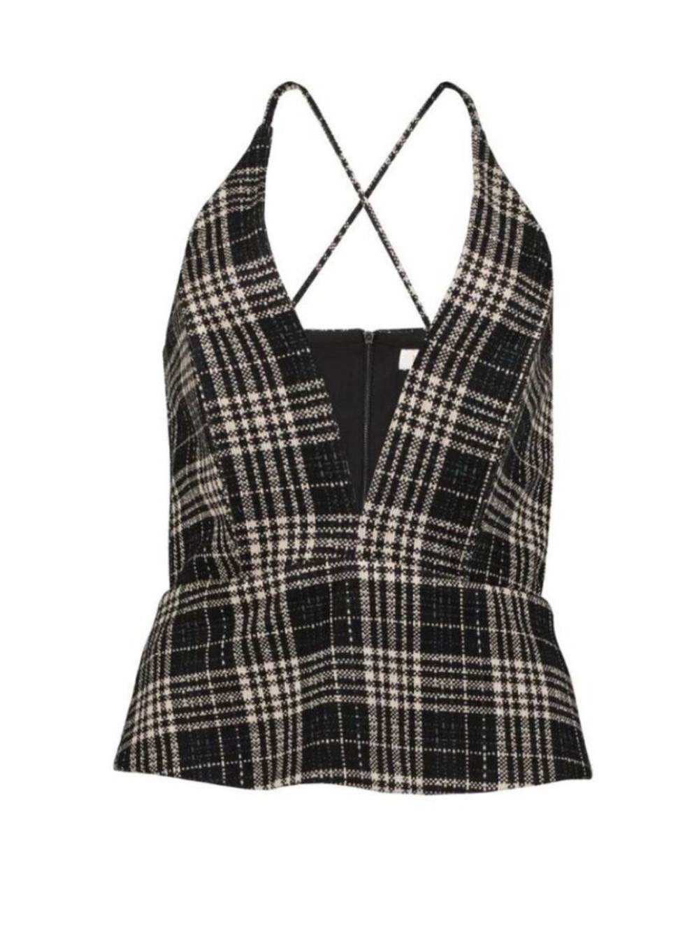bishop + young Black and White Plaid Peplum Cami Top